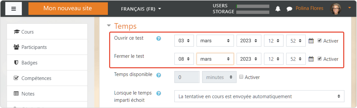 Gestion du temps dans Moodle