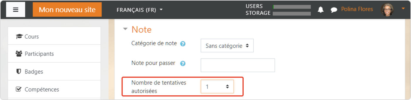 Nombre de tentatives pour un quiz Moodle