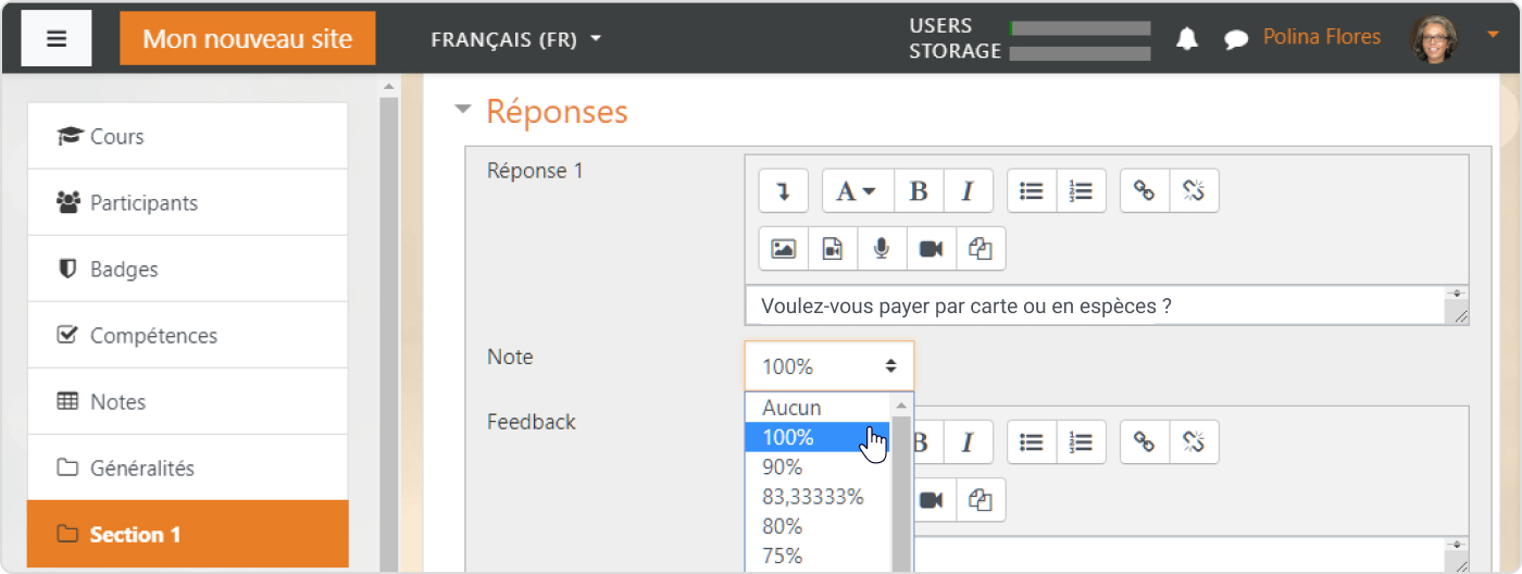 Définir une question à choix Multiple dans Moodle