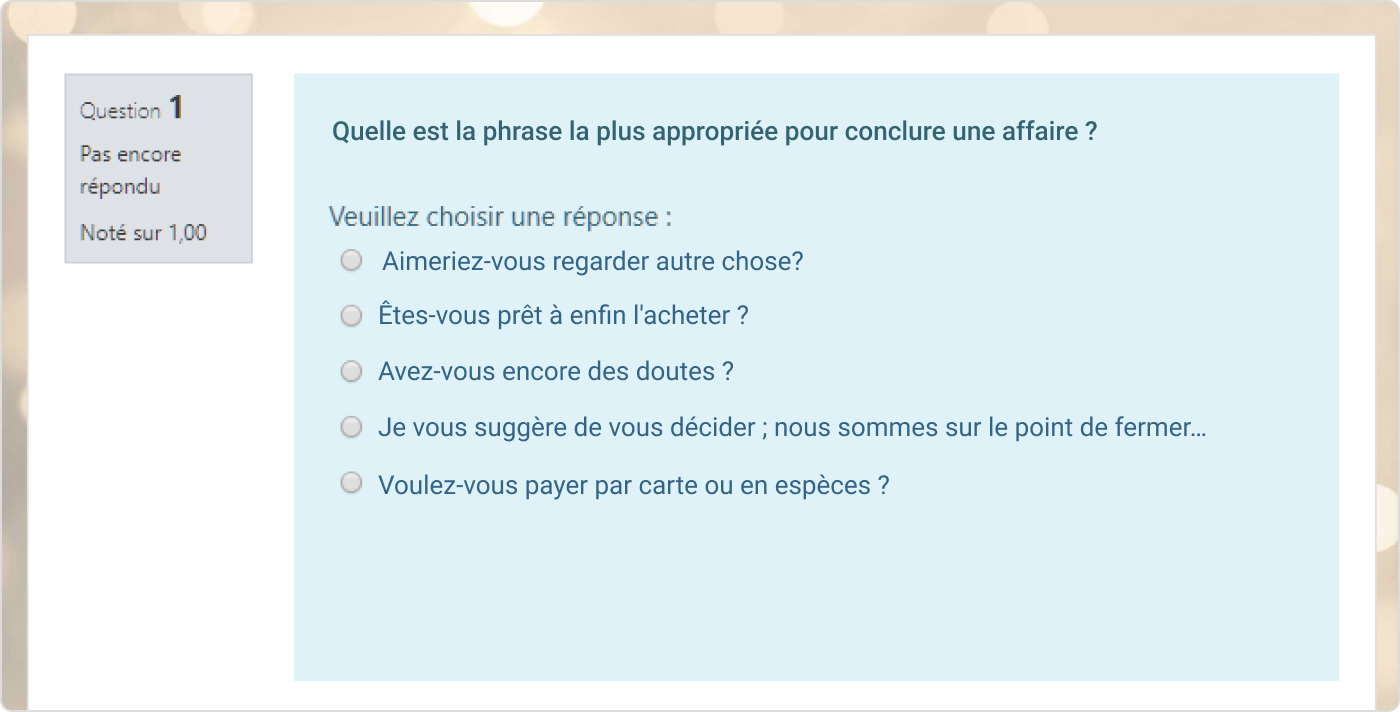 Une question à choix Multiple dans Moodle