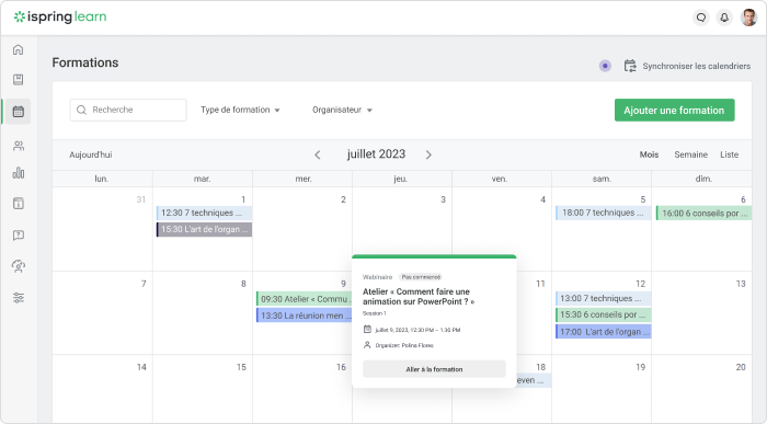 Plan d'intégration simplifiée des nouveaux salariés grâce à la fonction calendrier d'iSpring