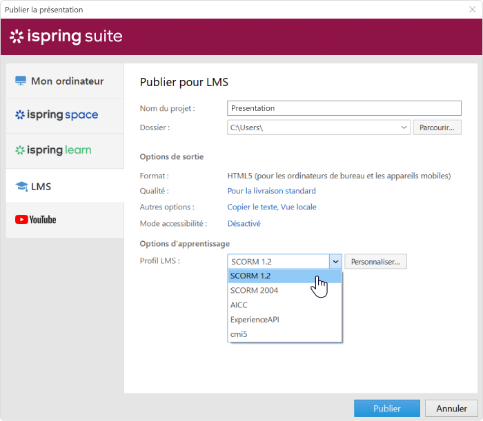 Destination de publication – LMS Destination de publication du cours – LMS
