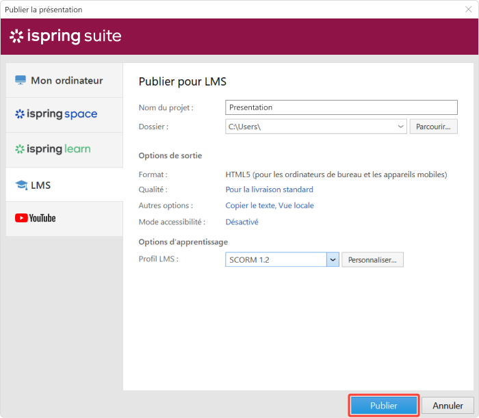 Publication des cours en ligne Publication des cours pour un LMS