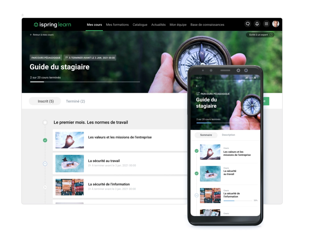 Interface utilisateur iSpring Learn