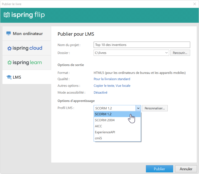 Options de cours en ligne – iSpring Suite