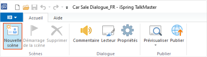 Le bouton 'nouvelle scène' d'iSpring TalkMaster