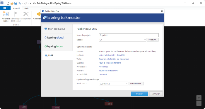 La fenêtre de simulation de publication iSpring TalkMaster