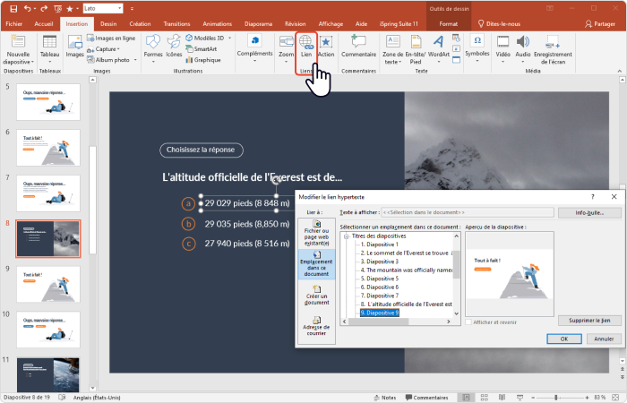 Ajouter la navigation au quiz dans PowerPoint