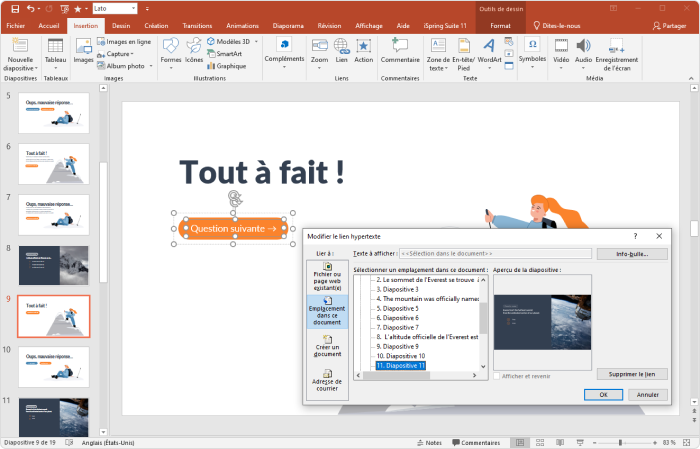 Ajouter la navigation Ajouter la navigation au quiz dans PowerPoint 2