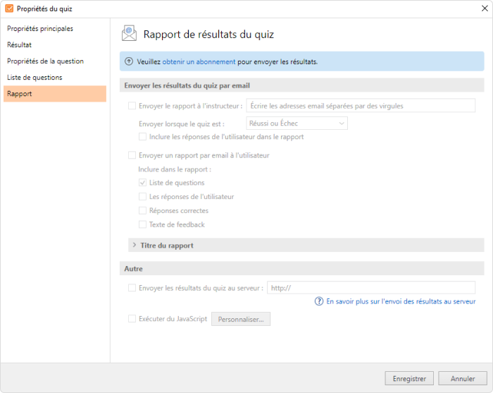 Rapport sur les résultats du quiz dans iSpring Suite