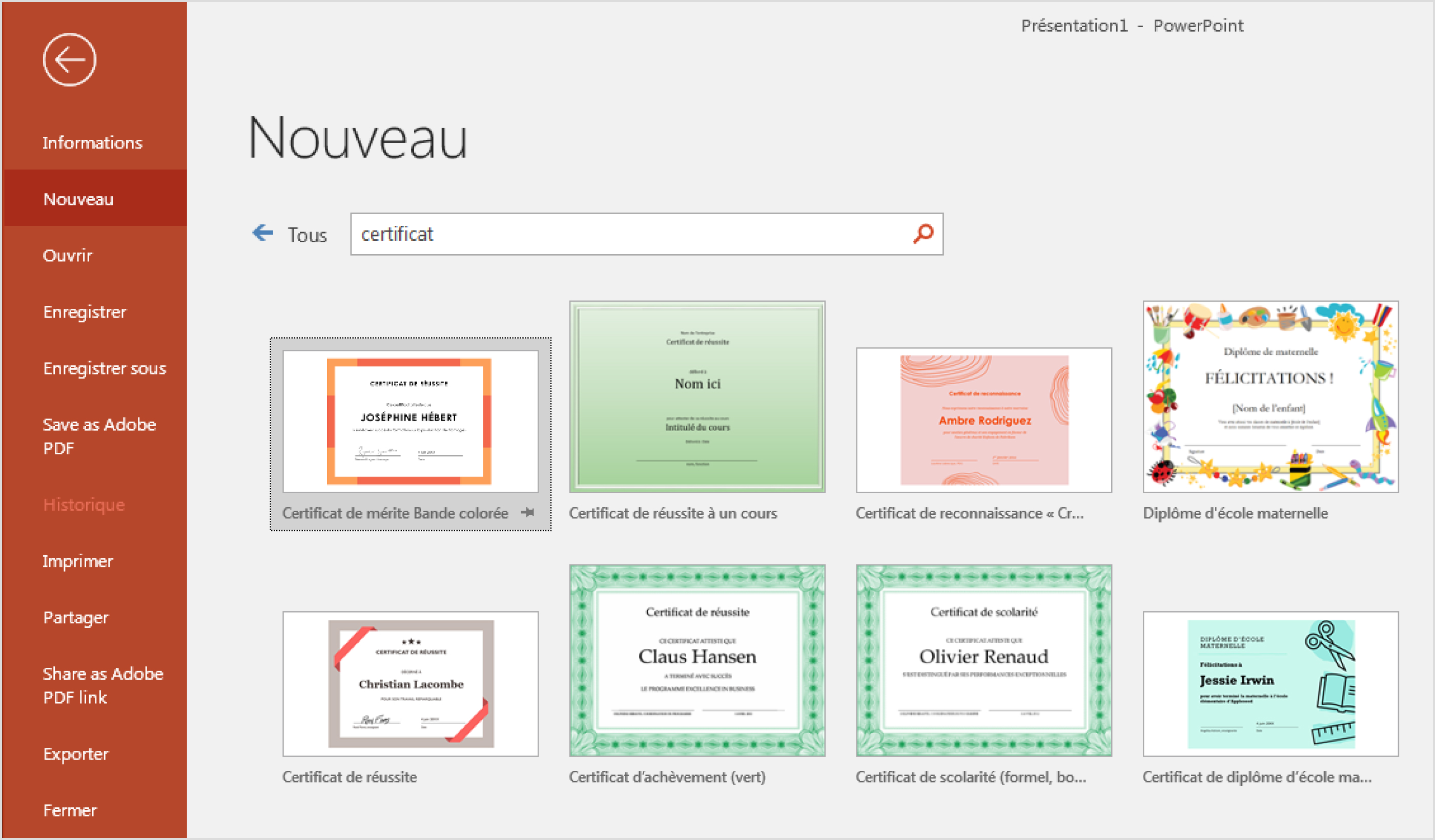 Les modèles de l'attestation de formation