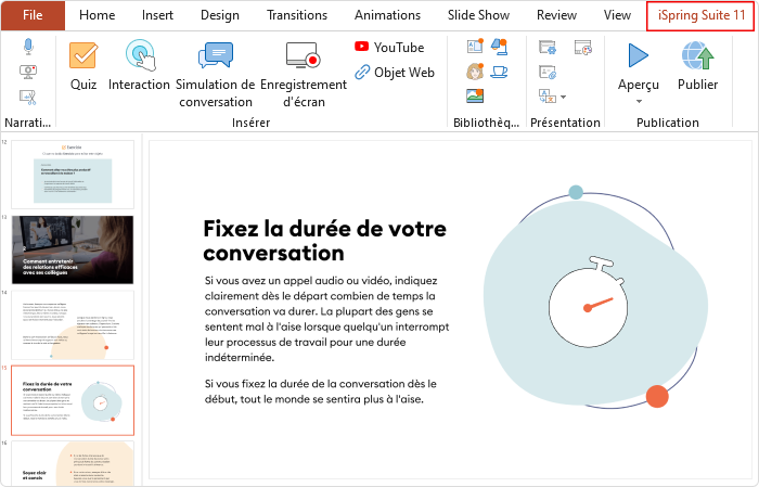 Cours e-learning avec le modèle ADDIE crée avec iSpring Suite