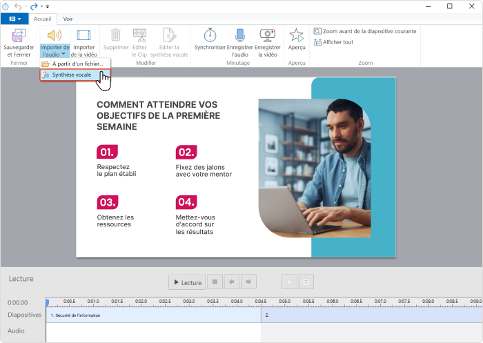 La création d'une synthèse vocale en utilisant iSpring Suite Max