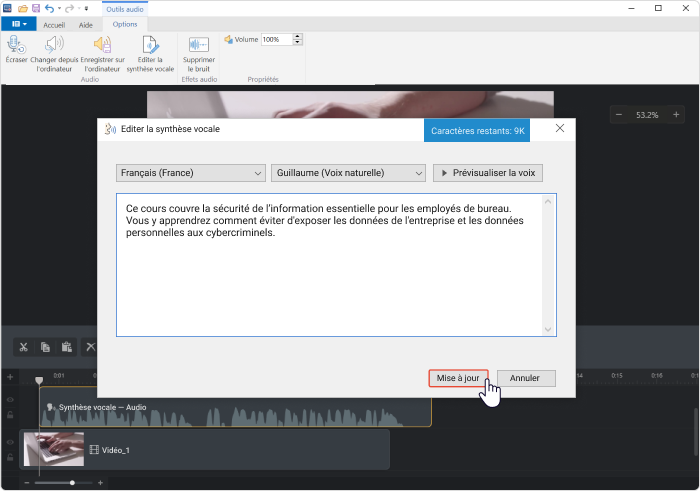 Le processus d'édition d'une synthèse vocale avec iSpring Suite Max