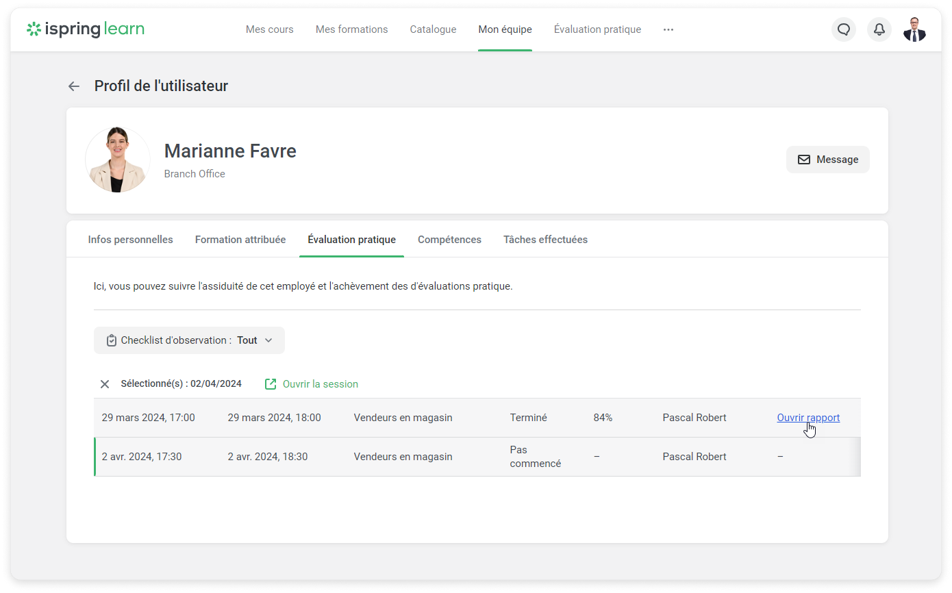Profil de l'utilisateur dans iSpring Learn L'amélioration de la montée en compétence des collaborateurs