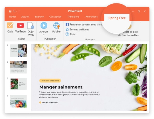 iSpring Free est un outil pour créer une formation e-learning