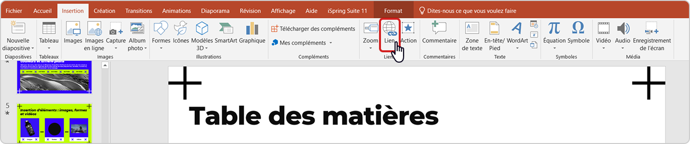 Render le sommaire PPT dynamique