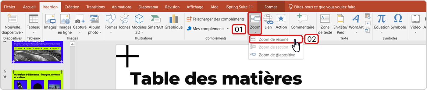 Initialiser le sommaire PPT