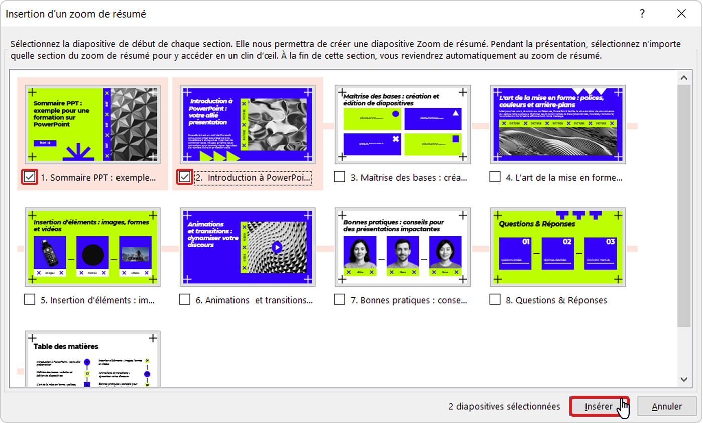 Insérer le sommaire PPT