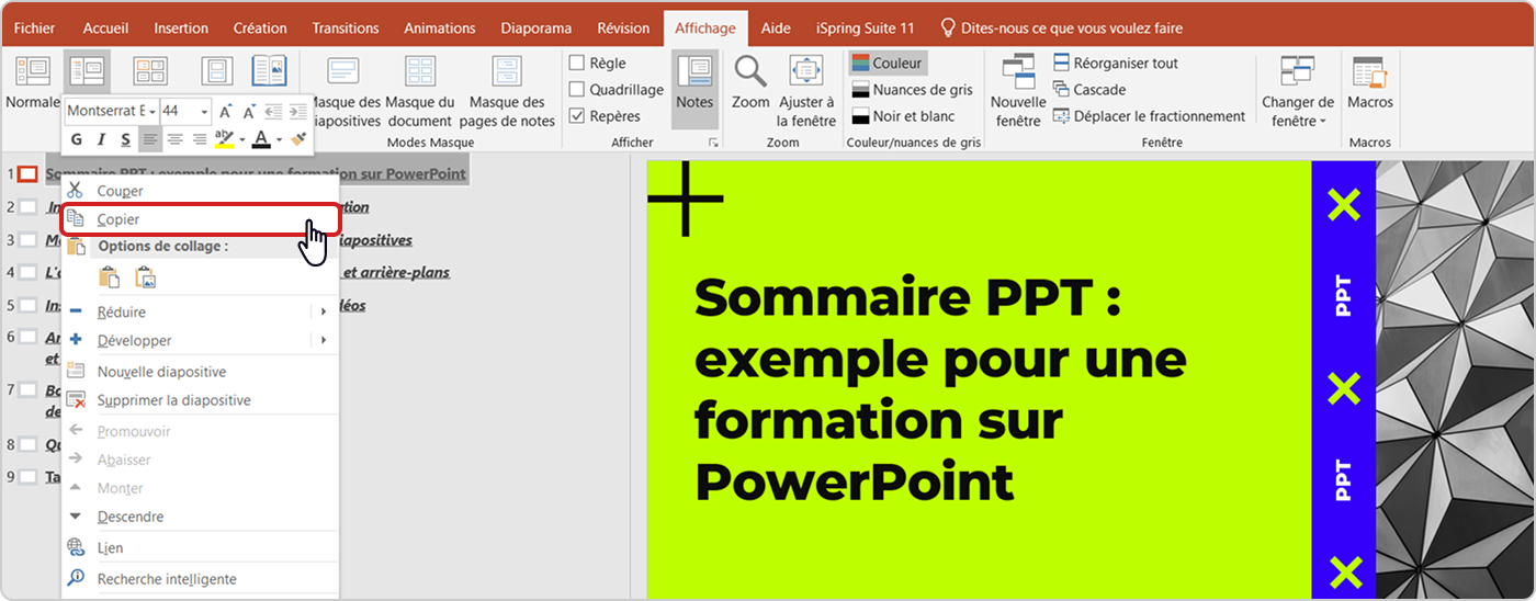 La création de sommaire PPT
