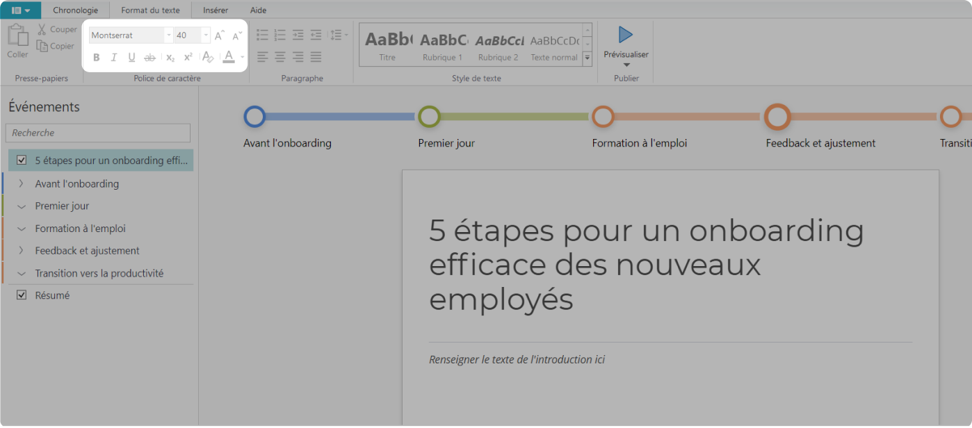 Modifier une frise chronologique en ligne