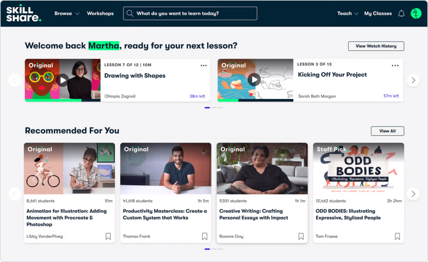 Plateforme de formation en ligne Skillshare