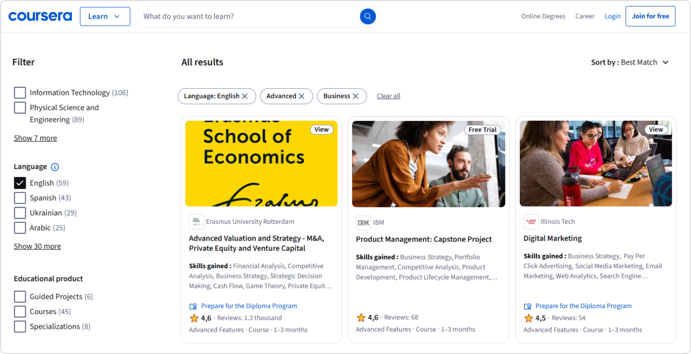 Plateforme de formation en ligne Coursera