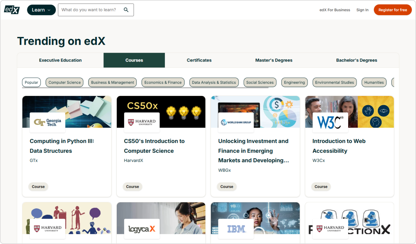 Plateforme de formation en ligne edX