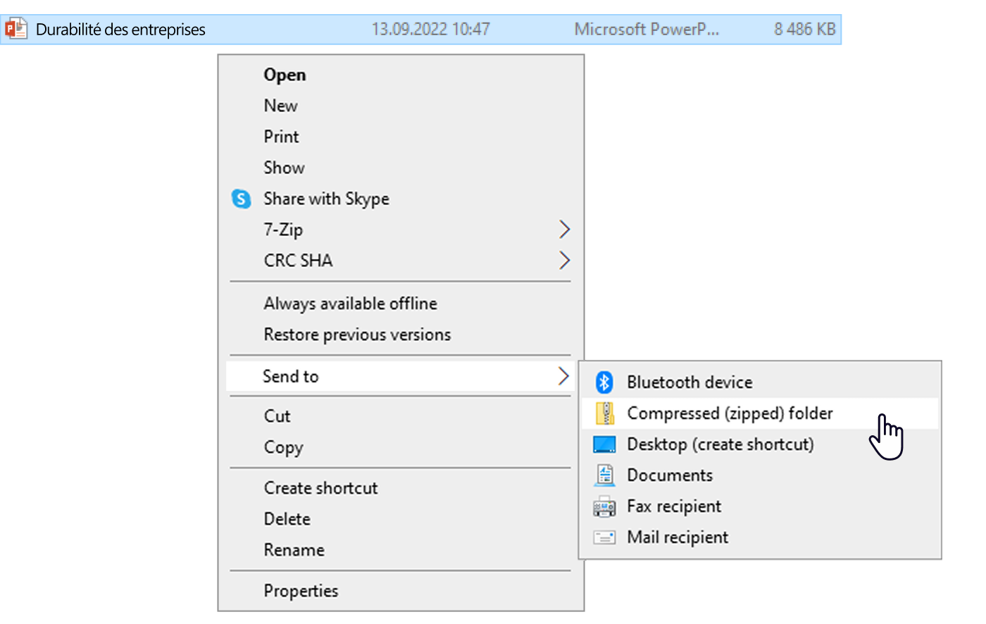 Choisissez Dossier compressé pour compresser un PPT en ligne