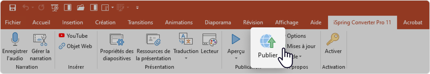 Cliquez sur Publier pour compresser un PPT en ligne