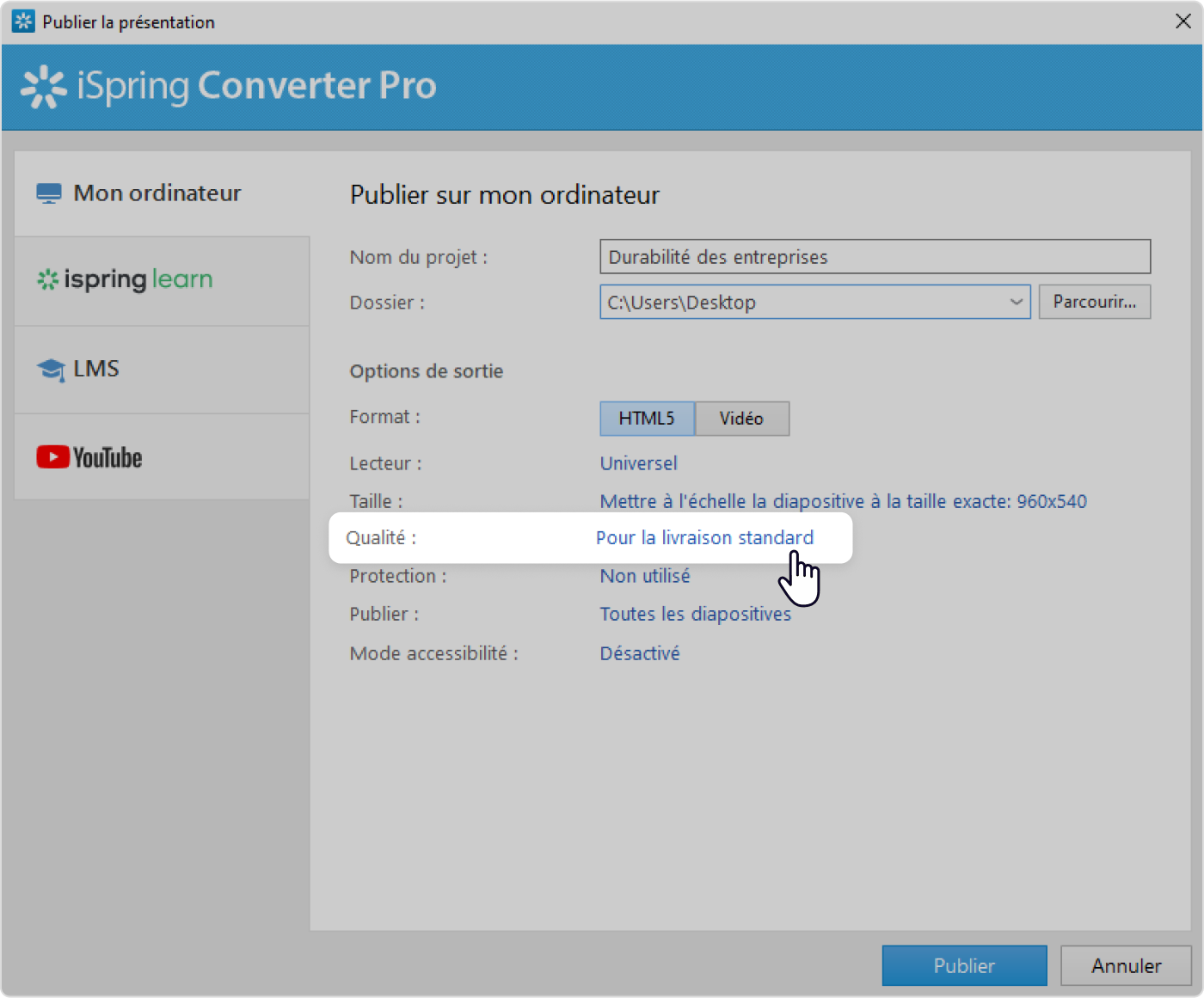 Choisissez les paramètres de qualité pour compresser un PPT en ligne