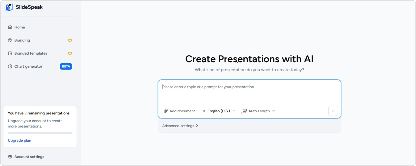 Logiciel avec IA pour des présentations PowerPoint SlideSpeak