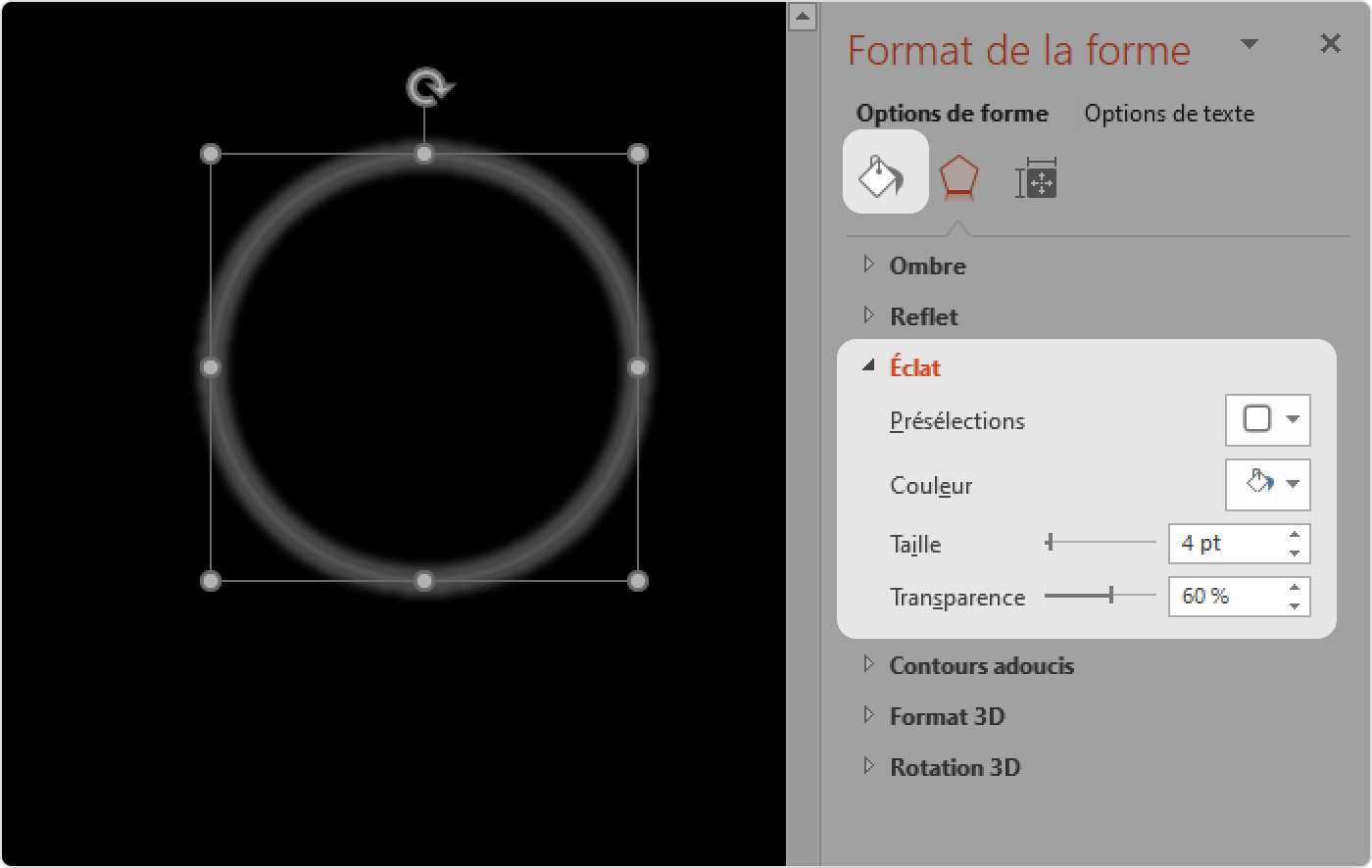 Ajoutez un effet d’Éclat L'effet d’Éclat pour un PowerPoint animé