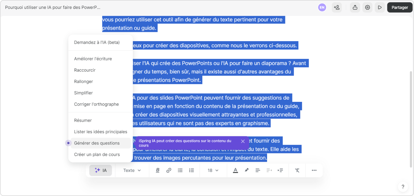 Le texte pour diaporama créé avec IA à partir d'un texte