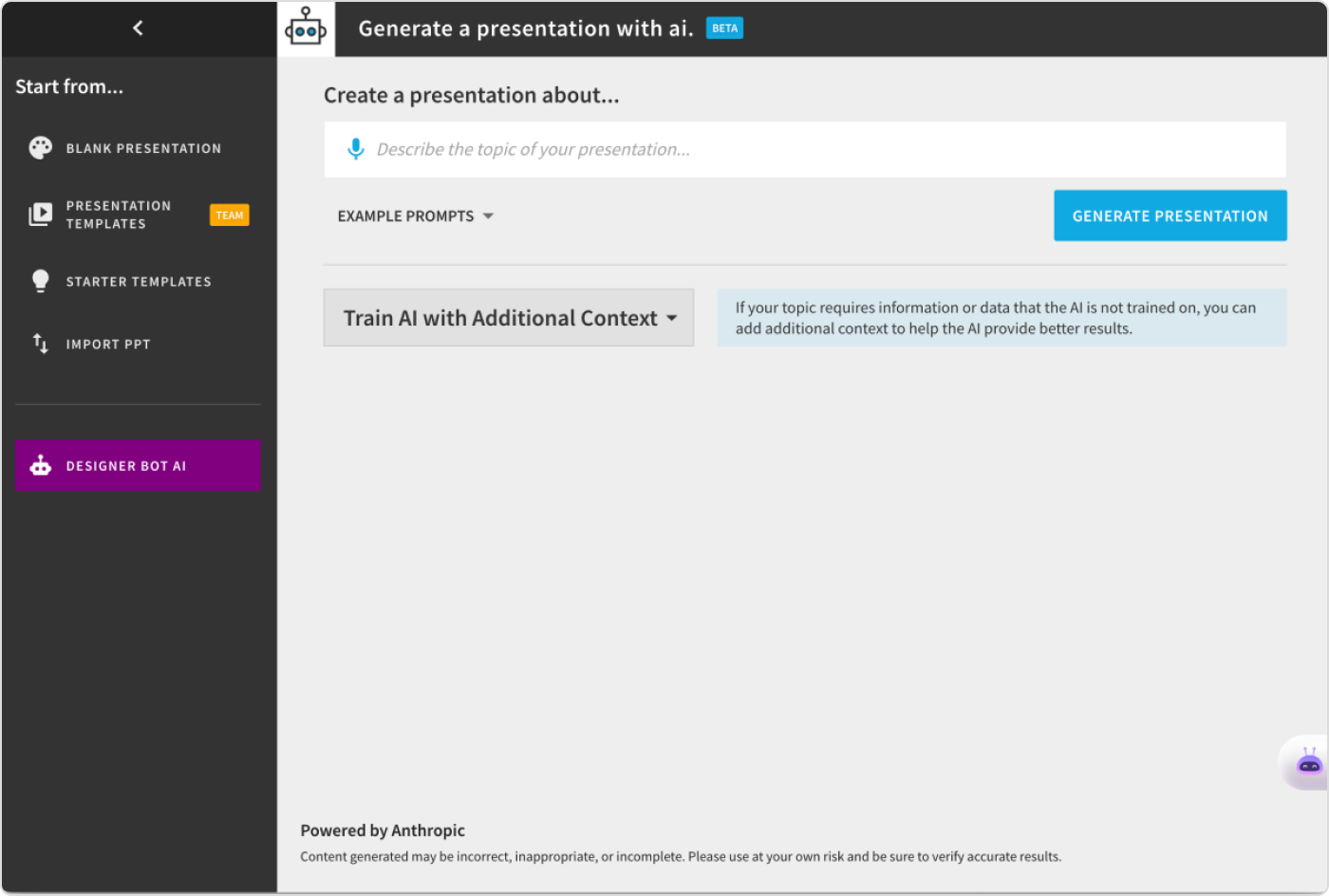Logiciel avec IA pour des présentations PowerPoint Beautiful.ai