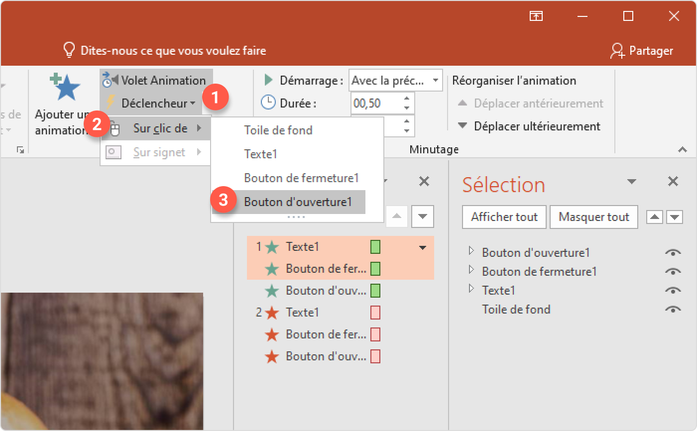 Сhoisissez le bouton d’ouverture Сhoisissez le bouton d’ouverture pour une animation PPT
