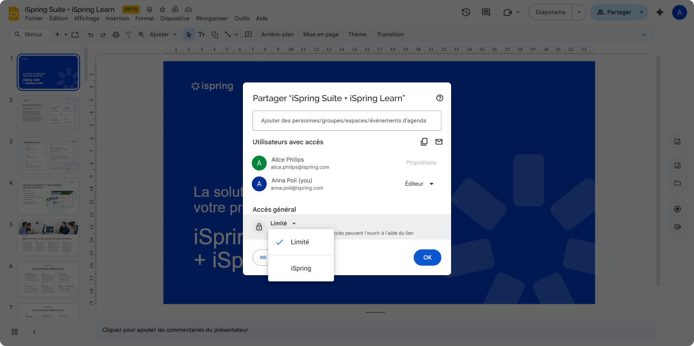 Publication d’un PowerPoint partagé en ligne