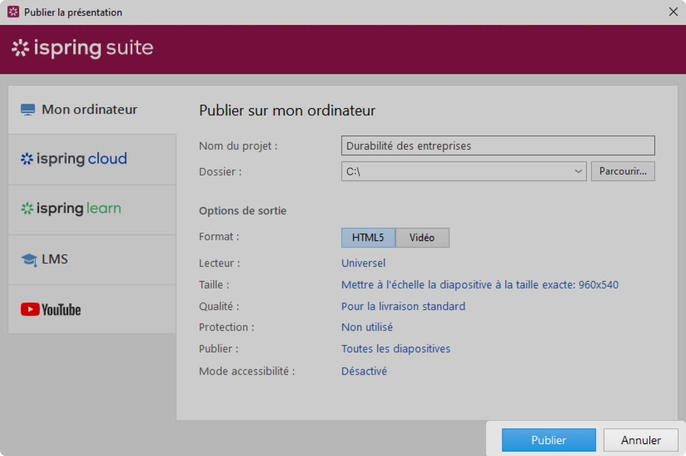 Publier pour avoir un PowerPoint partagé en ligne
