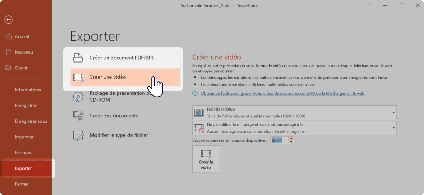 Exporter un PowerPoint partagé en ligne
