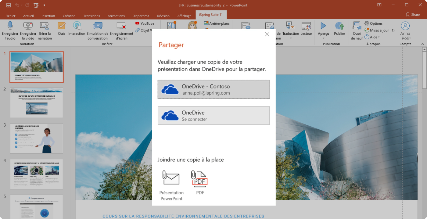 Cliquez sur un bouton pour avoir un PowerPoint partagé en ligne