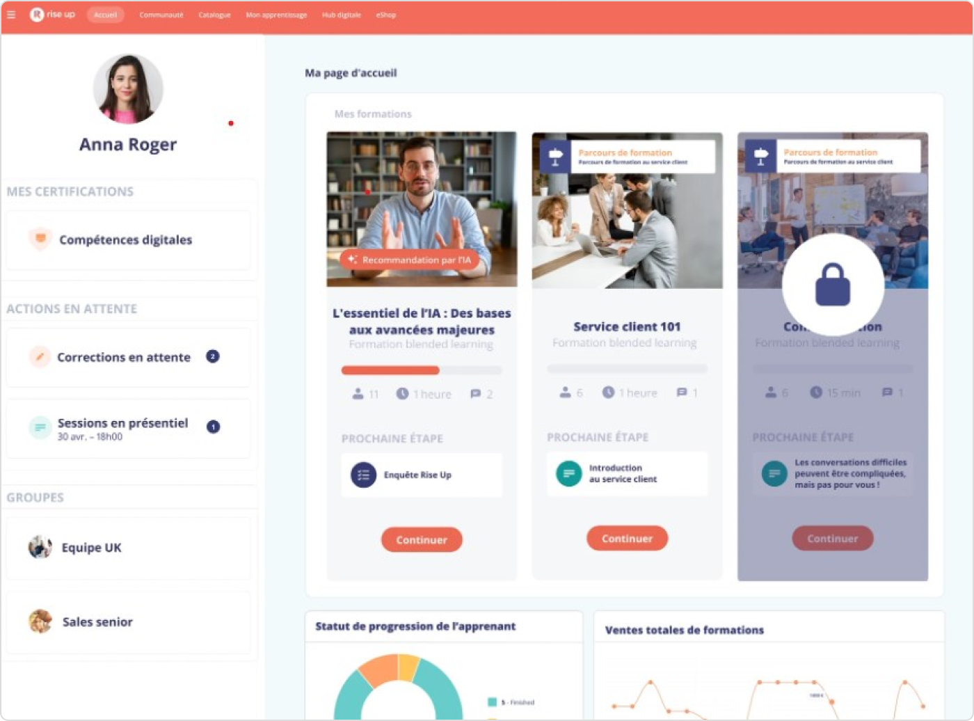 Rise Up LMS pour vendre des cours en ligne