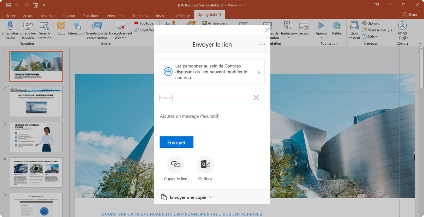 Envoyer le lien d’un PowerPoint partagé en ligne