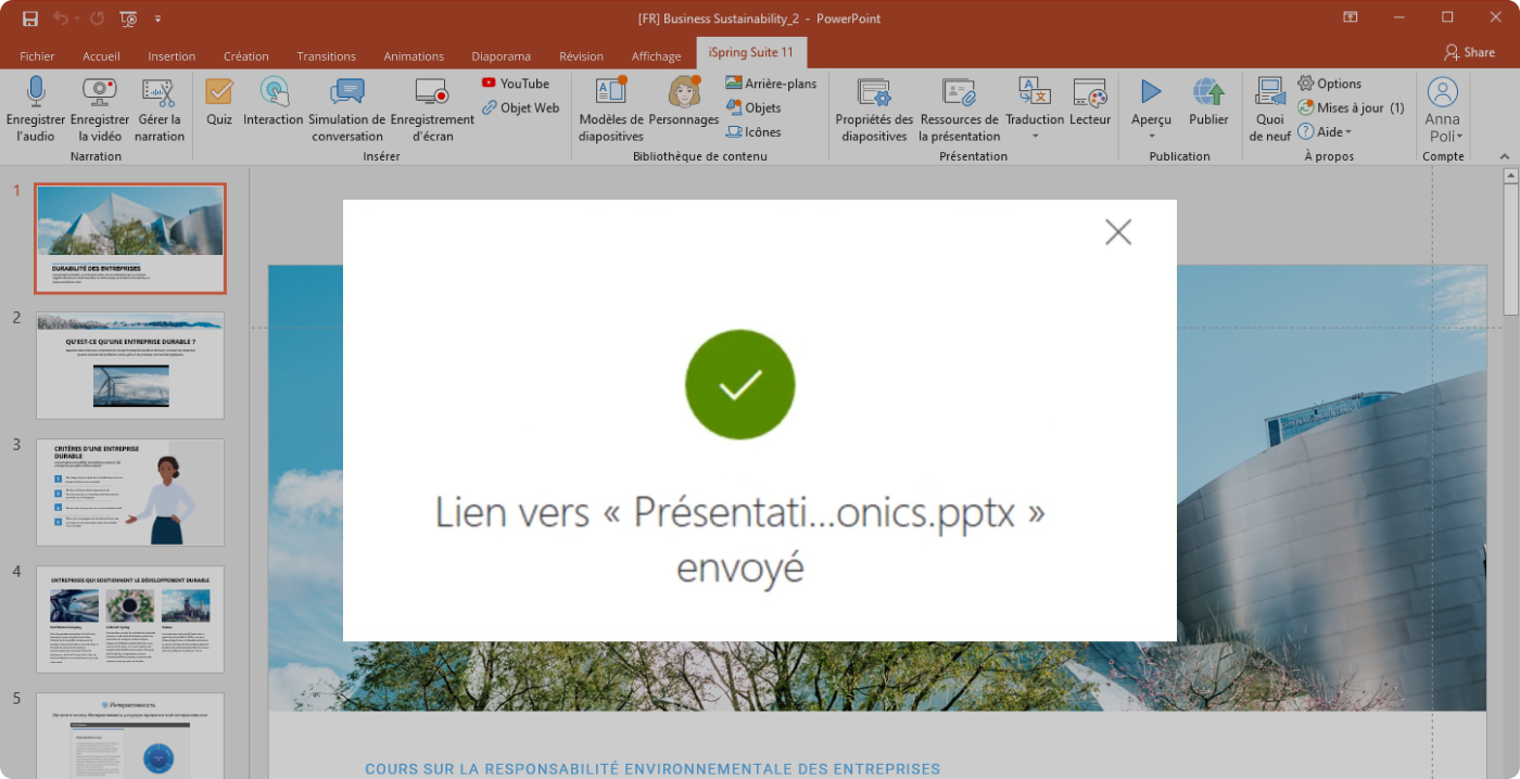 Copier le lien d’un PowerPoint partagé en ligne