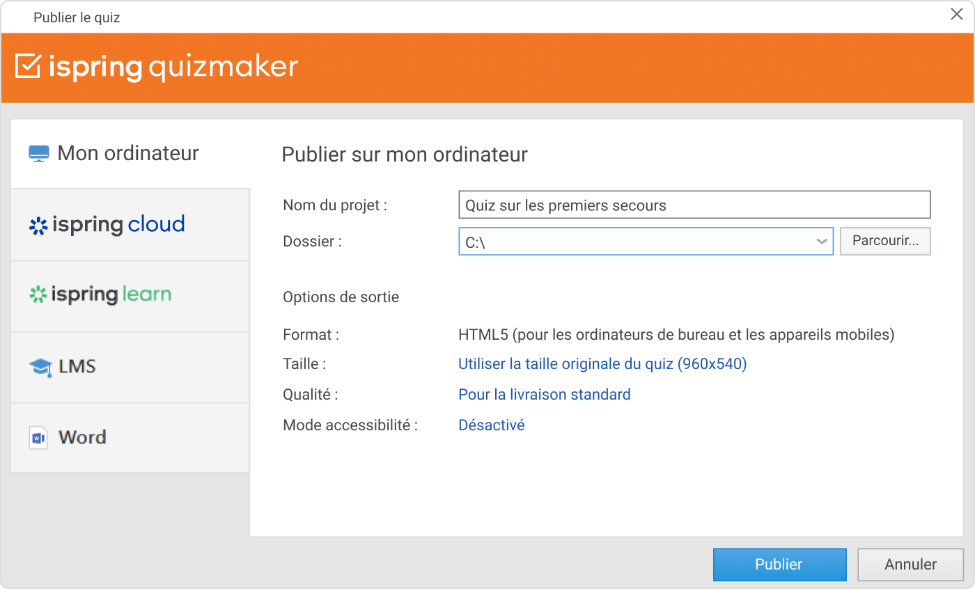 Publication d'une échelle de likert dans iSpring QuizMaker