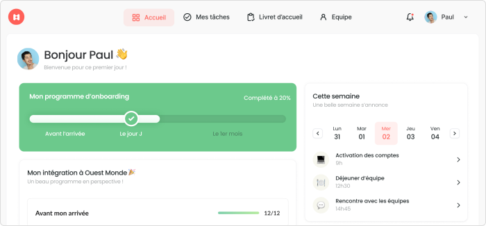L'interface de Heyteam Logiciel d’onboarding RH Heyteam
