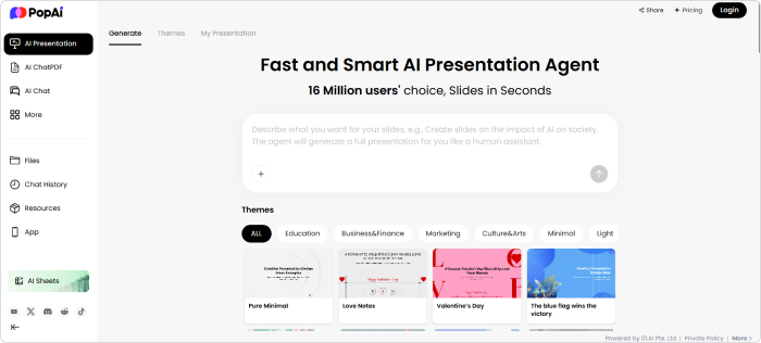 PopAi Logiciel avec IA pour la création de diaporama PopAi
