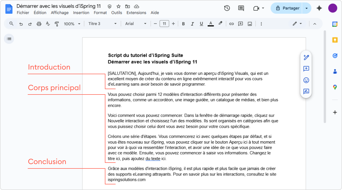 L'exemple de structure Structure d'un tutoriel vidéo