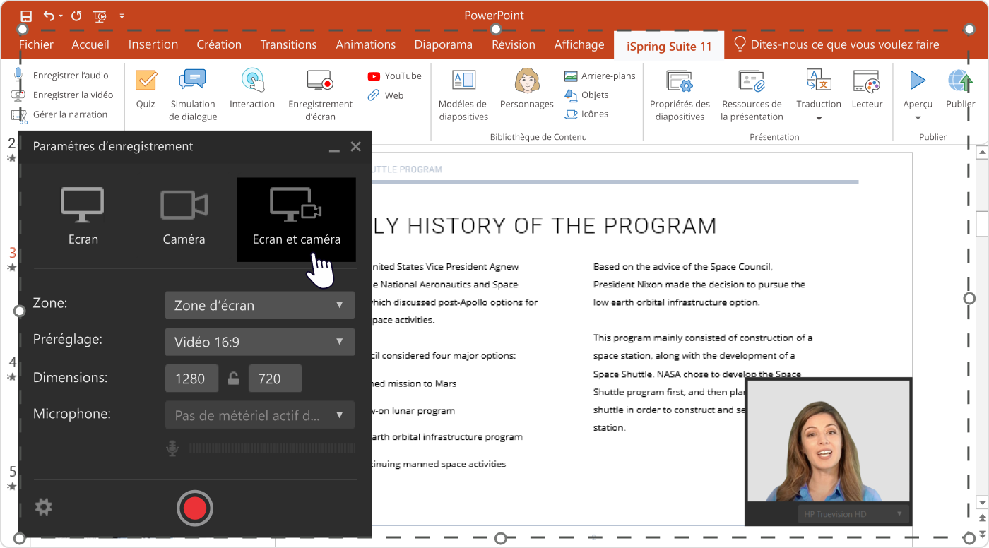 Paramètres d'enregistrement d’iSpring Suite Paramètres d'enregistrement de tutoriel vidéo d’iSpring Suite