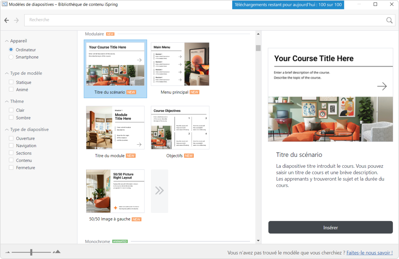 Un template PowerPoint de la Bibliothèque de contenu Un template PowerPoint dans iSpring Suite